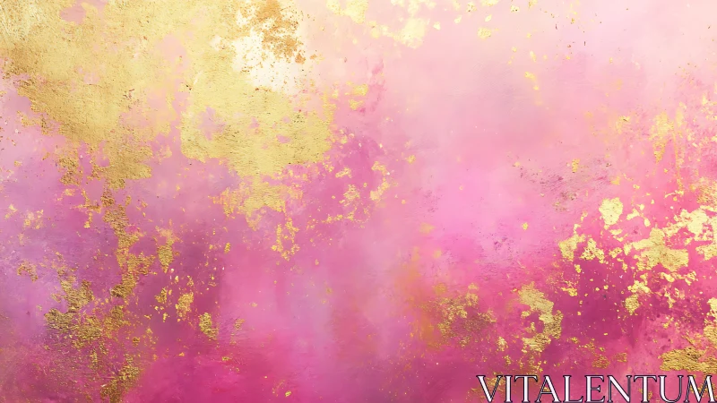 Gold leaf drifts across radiant pink abstract gradient field