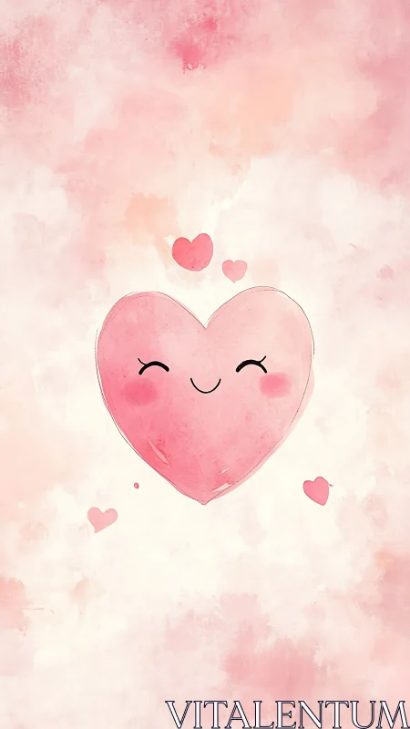 Smiling Heart with Closed Eyes Floating in Soft Pastel Background