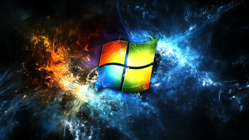 Windows-inspired logo floats in fiery and electric cosmos