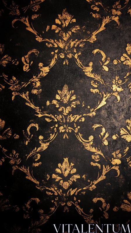 Baroque gold damask ornament on distressed black wall
