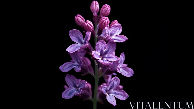 Purple lilac flower cluster against black background.