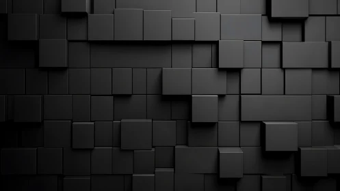 Black geometric cubes forming layered abstract 3D wall.