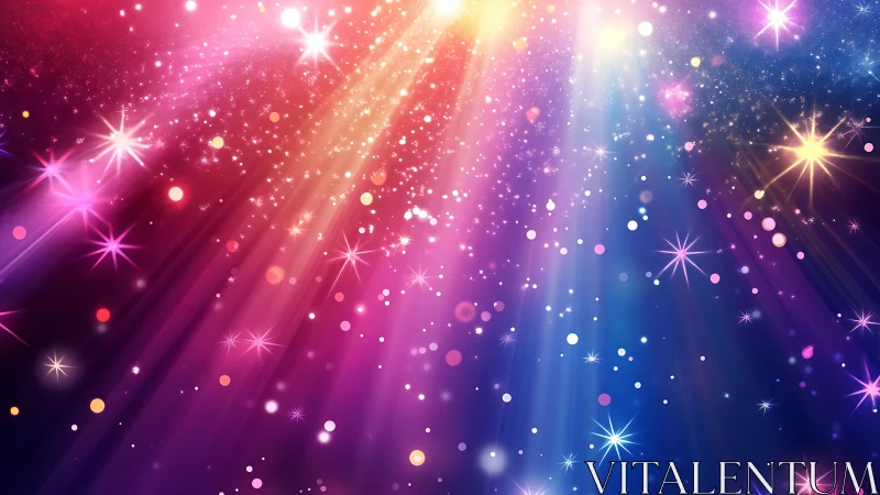 Shimmering starlight drifts through dreamy rainbow cosmic glow