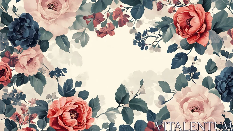 Botanical Floral Border: Watercolor Composition with Layered Rose Study.