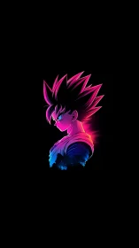 Neon anime warrior profile with chromatic rim lighting study.