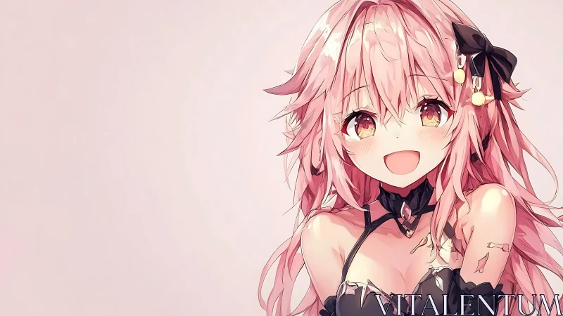 Anime portrait with pink-haired character and minimalist void background.