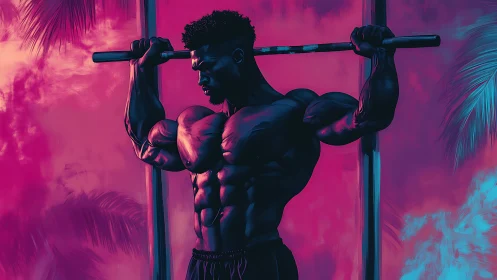 Neon twilight sculpts a lone athlete into chrome thunder