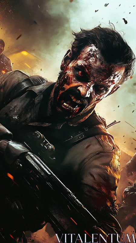 Zombie soldier advances with weapon in high-detail render