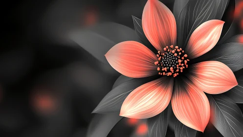Digital Coral Bloom Against Charcoal Backdrop.