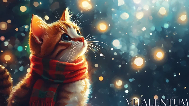 Digital Illustration: Illuminated Feline Portrait with Bokeh Backdrop Effects