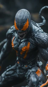 Black symbiote creature figurine with sharp orange details.