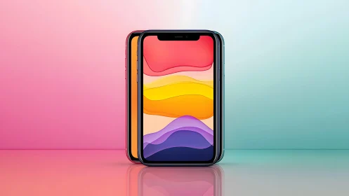 Modern smartphones with colorful abstract display on gradient background.