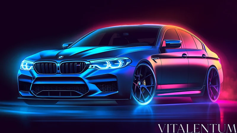 Neon-lit performance sedan rendered in vivid gradient glow.