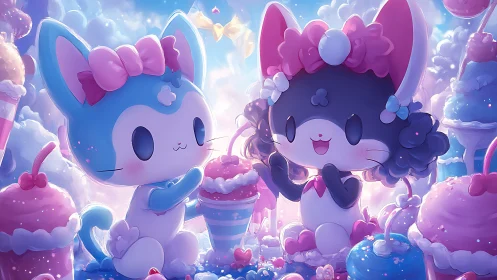 Whimsical Cloud Kingdom Characters with Pastel Bows.
