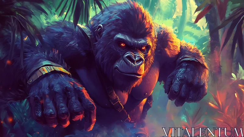 Jungle guardian gorilla glowing with bold neon energy.