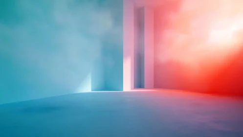 Bichromatic volumetric corridor with diffuse gradient lighting.