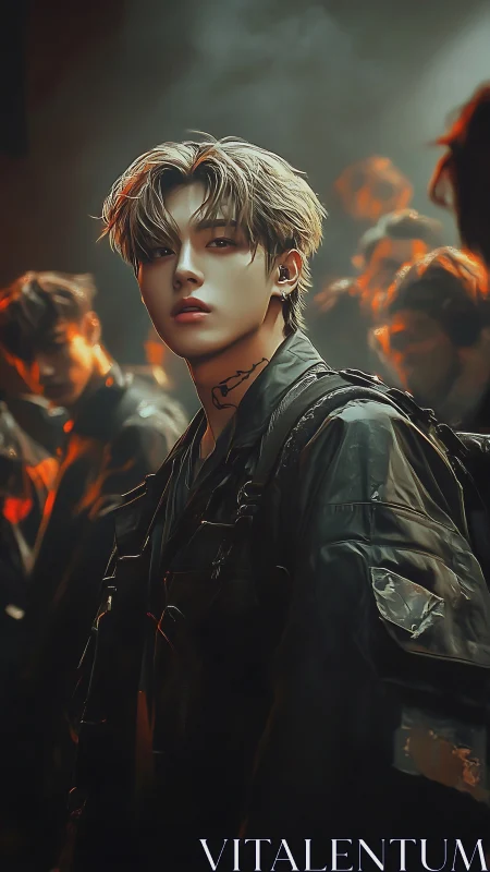 Cinematic cyber-street portrait with volumetric rim lighting.