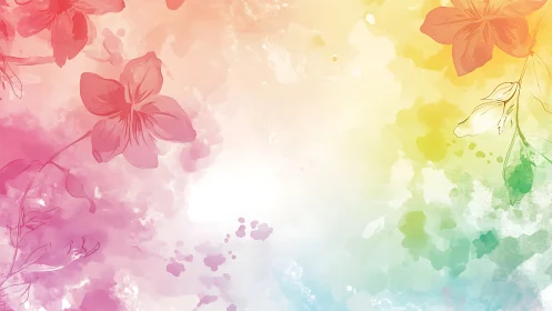 Floral line drawings over soft multicolor watercolor wash.