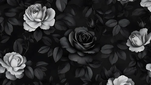Monochrome Roses Dance Through Shadows and Ethereal Light