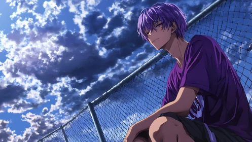 Twilight courtside dreamer beneath a painted storm sky.