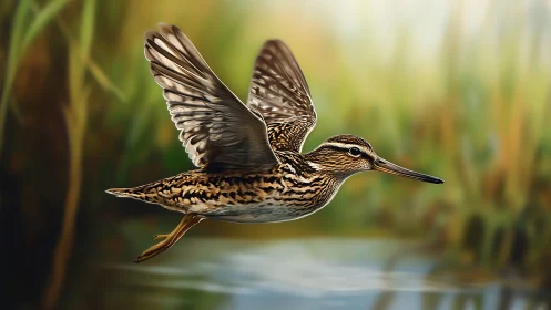 Digitally Rendered Shorebird in Flight: Patterned Plumage and Dynamic Wing Positioning