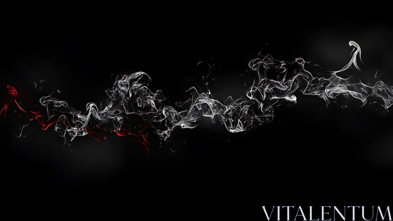 Abstract wisps of white and red smoke on black digital background.