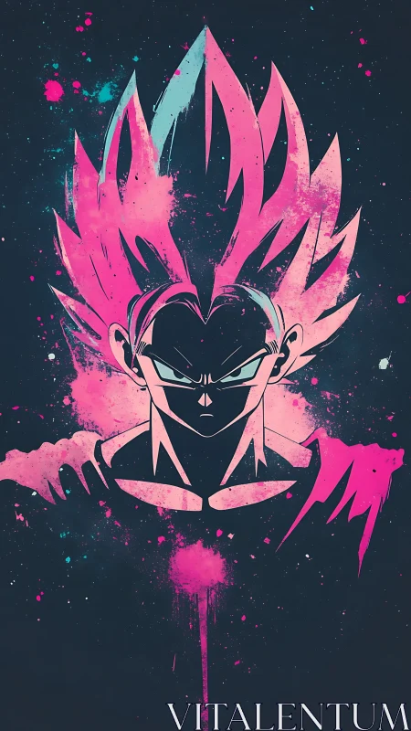 Neon warrior aura splashed in cosmic pink and teal glow.
