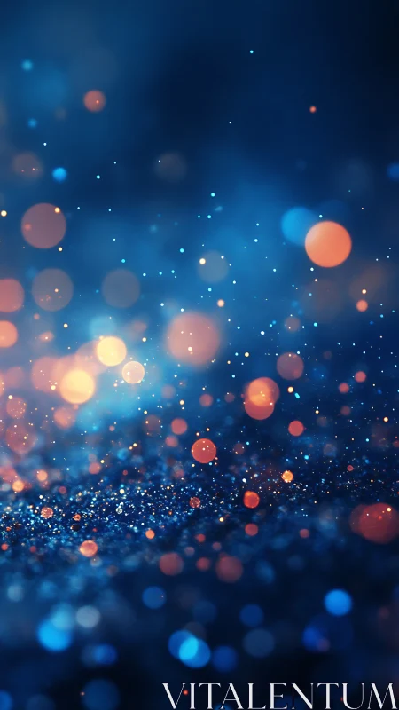 Glowing blue and orange bokeh sparks drift in gentle night air