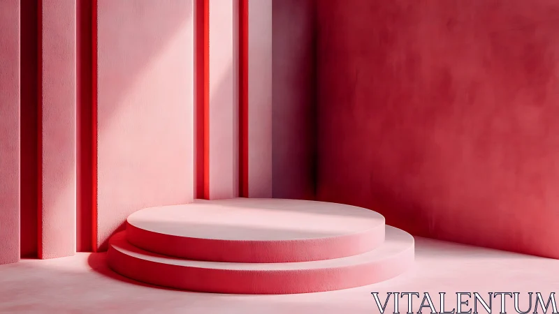 Pink cylindrical platform stands in minimalist interior corner