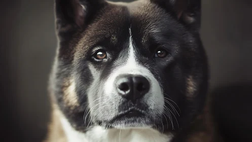 Studio portrait of alert dog in soft low key lighting.
