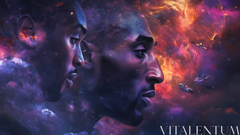 Twin cosmic profiles merge within a blazing galactic storm