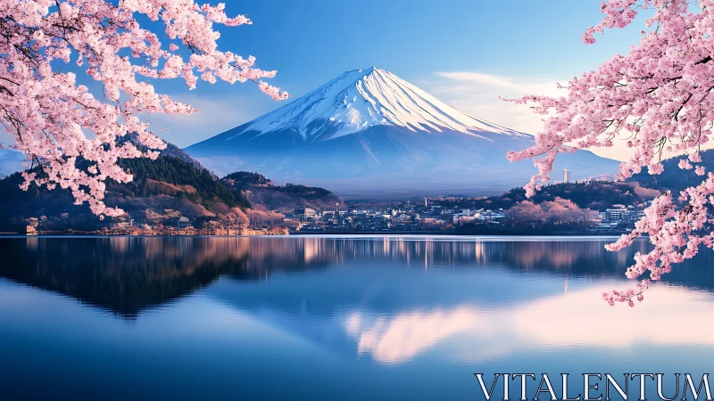 Springtime calm beneath a snow-crowned mountain mirror.