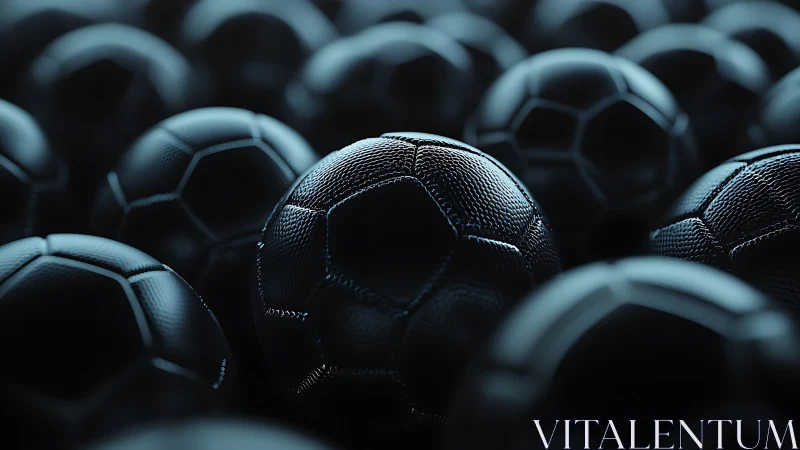 Monochrome textured footballs under moody studio lighting.