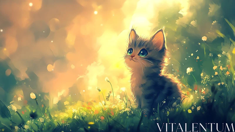 Feline Portrait in Luminous Meadow Setting.