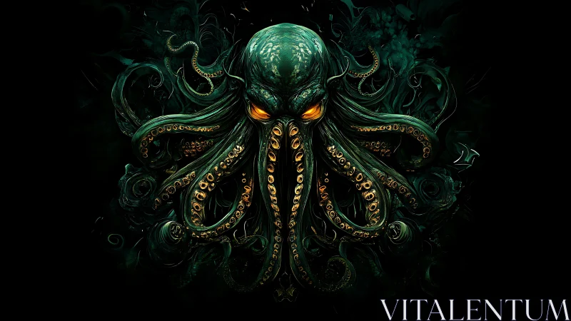 Eldritch tentacled sea god looms from abyssal darkness