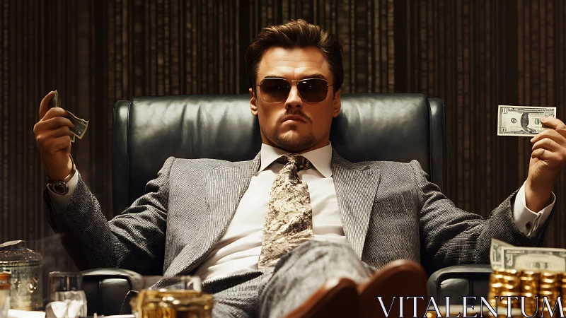 Photorealistic power portrait in opulent executive interior.