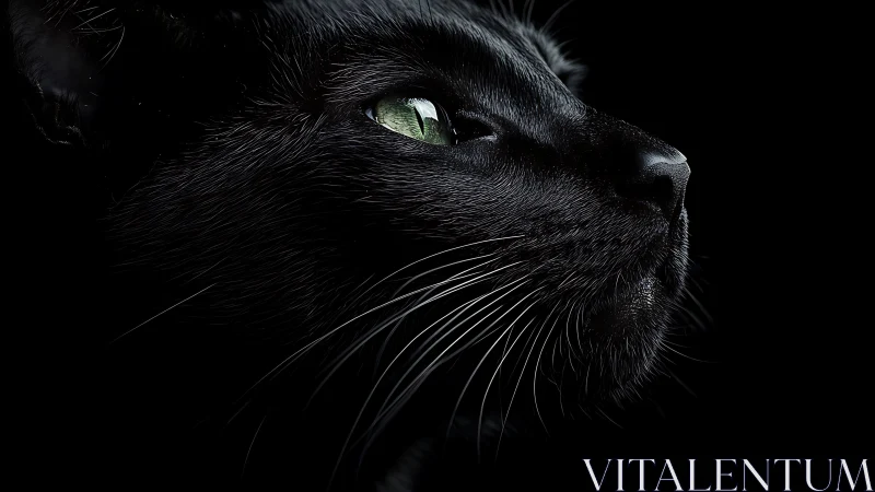 Emerald Gaze: Black Cat's Luminous Eyes Against Darkness