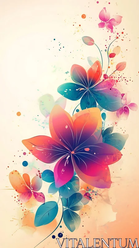 Vibrant Gradient Flowers with Watercolor Splatter Design.