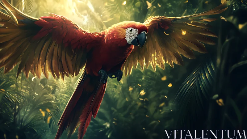 Vibrant Scarlet Macaw in Lush Jungle, Digital Art Masterpiece.