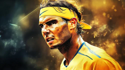 Digital portrait shows tennis player in side profile view
