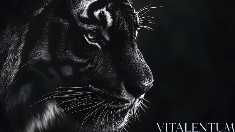 High contrast monochrome tiger profile with directional rim lighting