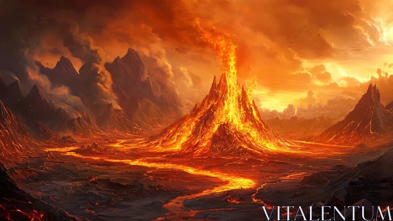 Volcanic Inferno: A Landscape Ablaze with Molten Fire