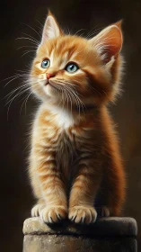 Golden Kitten's Luminous Gaze Commands Attention Across Shadowed Canvas
