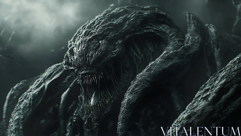 Nightmarish abyssal creature amid swirling tentacles.