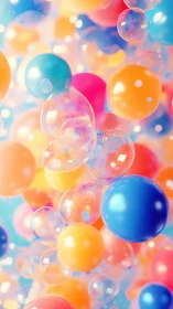 Floating neon bubbles drift through a dreamy pastel sky