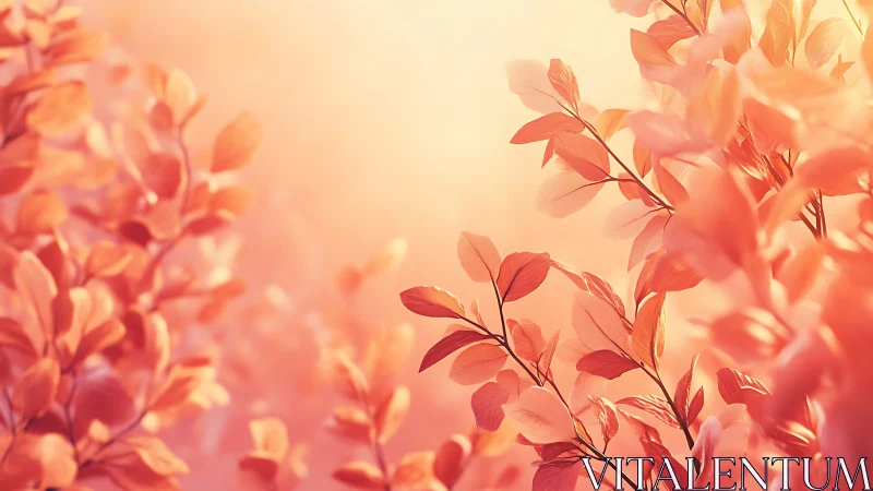 Dreamy Soft-Focus Autumn Leaves in Warm Golden Sunrise Light.