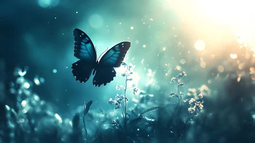 Graceful Butterfly in Dreamy Sunlight, Soft Focus Nature Scene.