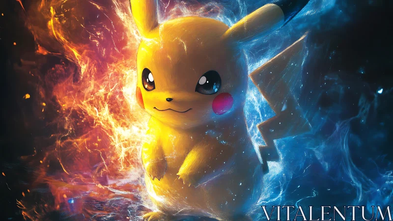 Electric creature amid bifurcated fire and ice energy field.