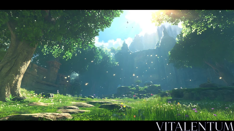 Sunlit forest ruins welcome a quiet moment of gentle wonder