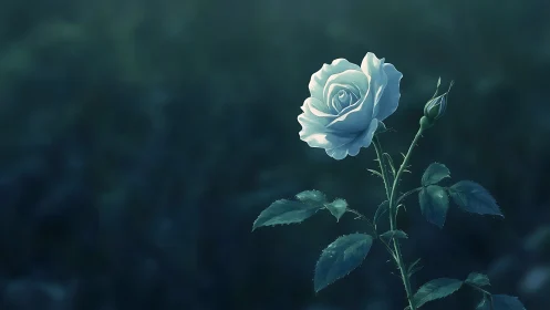 Cool-toned digital rose study with rim lighting and soft bokeh